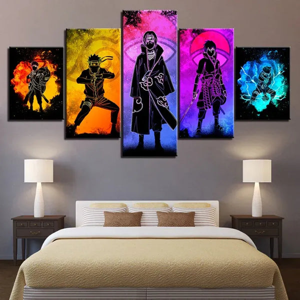 Naruto Uchiha Clan Silhouettes Anime Fans 5 Piece Canvas Wall Art Painting Wallpaper Poster Picture Print Photo Decor