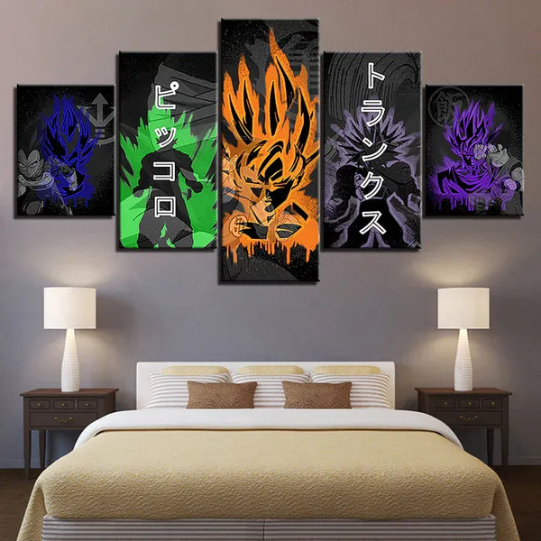 Dragon Ball Minimalist Vegeta, Piccolo, Goku, and Trunks 5 Piece Canvas Wall Art Painting Wallpaper Poster Picture Print Photo Decor