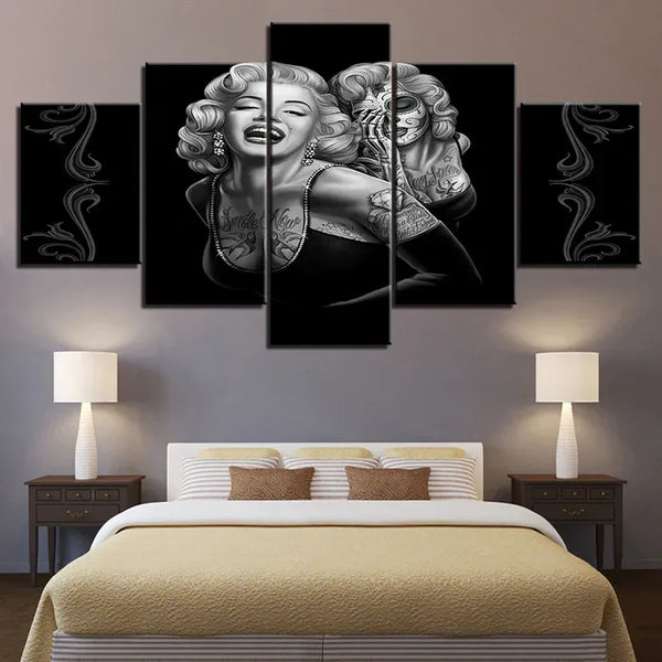 Black and White Marilyn Monroe Tattoo 5 Piece Canvas Wall Art Painting Wallpaper Poster Picture Print Photo Decor