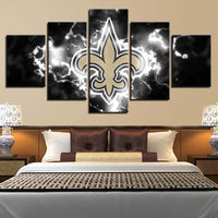 NFL Football Team New Orleans Saints Lightning Logo 5 Piece Canvas Wall Art Painting Wallpaper Poster Picture Print Photo Decor