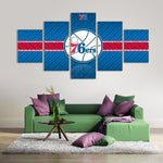 Philadelphia 76ers NBA Basketball Team Logo 5 Piece Canvas Wall Art Painting Wallpaper Poster Picture Print Photo Decor