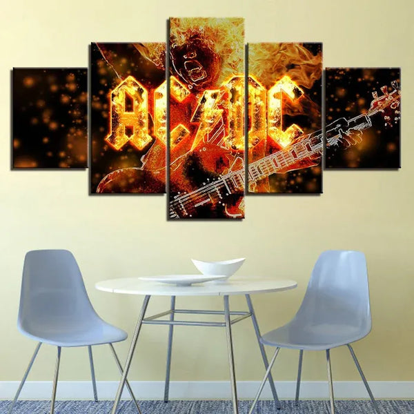 AC/DC Rock Band Gitter Music Lovers 5 Piece Canvas Wall Art Painting W ...
