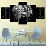 Black and White Marilyn Monroe Tattoo 5 Piece Canvas Wall Art Painting Wallpaper Poster Picture Print Photo Decor