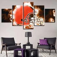 Cleveland Browns NFL Team Thunder Electric Helmet 5 Piece Canvas Wall Art Painting Wallpaper Poster Picture Print Photo Decor