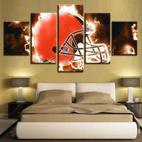 Cleveland Browns NFL Team Thunder Electric Helmet 5 Piece Canvas Wall Art Painting Wallpaper Poster Picture Print Photo Decor