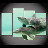 Dolphins Swim Underwater 4 Piece Canvas Wall Art Painting Wallpaper Poster Picture Print Photo Decor