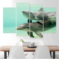 Dolphins Swim Underwater 4 Piece Canvas Wall Art Painting Wallpaper Poster Picture Print Photo Decor