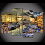 Naples Italy Wharf Boats Beautiful Sky Lake View 4 Piece Canvas Wall Art Painting Wallpaper Poster Picture Print Photo Decor