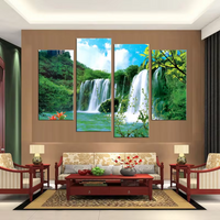 Beautiful Natural Waterfall River Flow Forest 4 Piece Canvas Wall Art Painting Wallpaper Poster Picture Print Photo Decor