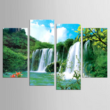 Beautiful Natural Waterfall River Flow Forest 4 Piece Canvas Wall Art Painting Wallpaper Poster Picture Print Photo Decor