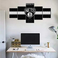 NBA Basketball Team Brooklyn Nets Logo 5 Piece Canvas Wall Art Painting Wallpaper Poster Picture Print Photo Decor