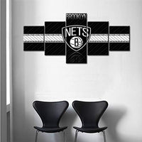 NBA Basketball Team Brooklyn Nets Logo 5 Piece Canvas Wall Art Painting Wallpaper Poster Picture Print Photo Decor