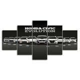 Honda Civic Evolution Car Enthusiasts 5 Piece Canvas Wall Art Painting Wallpaper Poster Picture Print Photo Decor