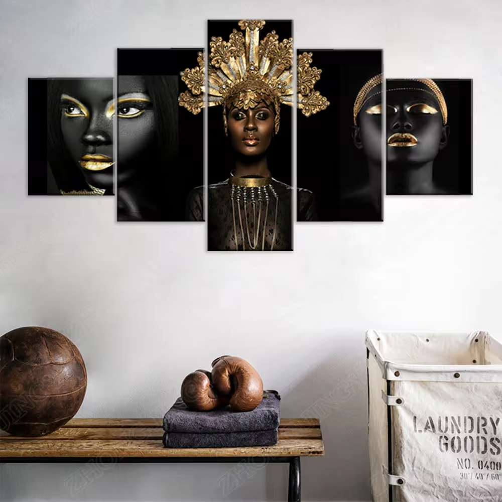 African Art Oil Painting – Black & Gold Woman On Canvas (Unframed Poster/Print)