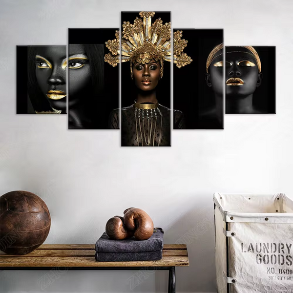 Black & Gold Woman African Art 5 Piece Canvas Wall Art Painting Wallpaper Poster Picture Print Photo Decor