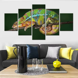 Colourful Chameleon On Tree Branch 5 Piece Canvas Wall Art Painting Wallpaper Poster Picture Print Photo Decor