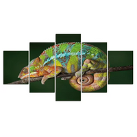 Colourful Chameleon On Tree Branch 5 Piece Canvas Wall Art Painting Wallpaper Poster Picture Print Photo Decor