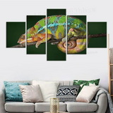 Colourful Chameleon On Tree Branch 5 Piece Canvas Wall Art Painting Wallpaper Poster Picture Print Photo Decor