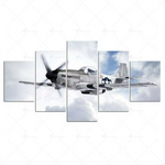 WW2 USA Fighter Jet Airplane Sky View 5 Piece Canvas Wall Art Painting Wallpaper Poster Picture Print Photo Decor