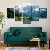 Mountain Lake Nature Village 5 Piece Canvas Wall Art Painting Wallpaper Poster Picture Print Photo Decor