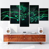 Neon Smoking Hands Abstract Glow Design 5 Piece Canvas Wall Art Painting Wallpaper Poster Picture Print Photo Decor