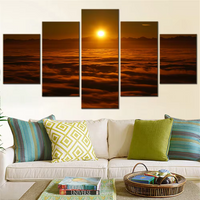 Sunset Above The Clouds Mountain Sunrise 5 Piece Canvas Wall Art Painting Wallpaper Poster Picture Print Photo Decor