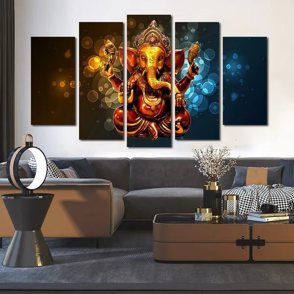 Hinduism Lord Ganesha Elephant 5 Piece Canvas Wall Art Painting Wallpaper Poster Picture Print Photo Decor