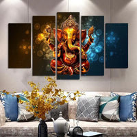 Hinduism Lord Ganesha Elephant 5 Piece Canvas Wall Art Painting Wallpaper Poster Picture Print Photo Decor