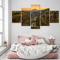 Sunset River Valley Landscape 5 Piece Canvas Wall Art Painting Wallpaper Poster Picture Print Photo Decor