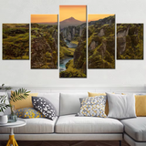 Sunset River Valley Landscape 5 Piece Canvas Wall Art Painting Wallpaper Poster Picture Print Photo Decor