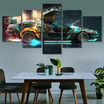 Back To The Future Delorean Car Movie 5 Piece Canvas Wall Art Painting Wallpaper Poster Picture Print Photo Decor