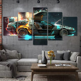 Back To The Future Delorean Car Movie 5 Piece Canvas Wall Art Painting Wallpaper Poster Picture Print Photo Decor