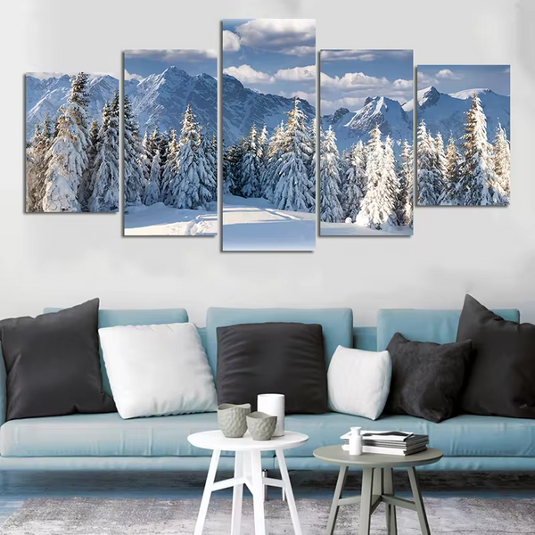 Snow Forest Winter 5 Piece Canvas Wall Art Painting Wallpaper Poster Picture Print Photo Decor