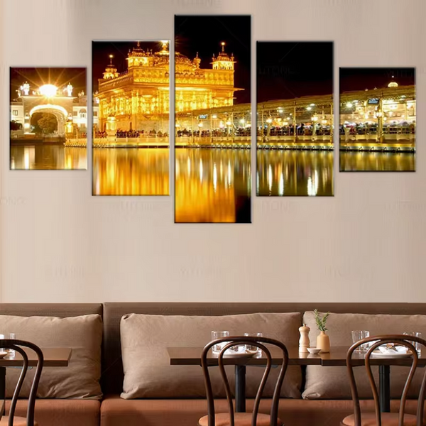 Sikh Wall Art Golden Temple At Night Amritsar India 5 Piece Canvas Wall Art Painting Wallpaper Poster Picture Print Photo Decor