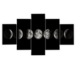 Lunar Cycle Moon Phases Black 5 Piece Canvas Wall Art Painting Wallpaper Poster Picture Print Photo Decor