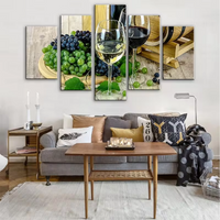 Red & White Wine Purple & Green Grapes Fruit 5 Piece Canvas Wall Art Painting Wallpaper Poster Picture Print Photo Decor