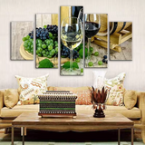 Red & White Wine Purple & Green Grapes Fruit 5 Piece Canvas Wall Art Painting Wallpaper Poster Picture Print Photo Decor