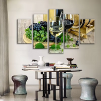 Red & White Wine Purple & Green Grapes Fruit 5 Piece Canvas Wall Art Painting Wallpaper Poster Picture Print Photo Decor