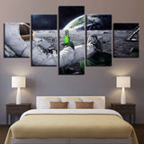 Astronaut Drinking On Moon Space Lunar 5 Piece Canvas Wall Art Painting Wallpaper Poster Picture Print Photo Decor