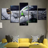 Astronaut Drinking On Moon Space Lunar 5 Piece Canvas Wall Art Painting Wallpaper Poster Picture Print Photo Decor