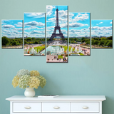 Beautiful Eiffel Tower Skyline Trees Paris France 5 Piece Canvas Wall Art Painting Wallpaper Poster Picture Print Photo Decor