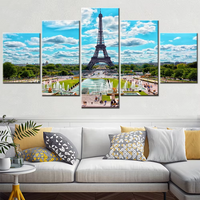 Beautiful Eiffel Tower Skyline Trees Paris France 5 Piece Canvas Wall Art Painting Wallpaper Poster Picture Print Photo Decor