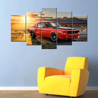 Red Mustang Fastback Supercar Sunset Sky Sunrise 5 Piece Canvas Wall Art Painting Wallpaper Poster Picture Print Photo Decor