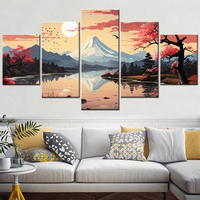 Vector Illustration of Japan Landscape Abstract 5 Piece Canvas Wall Art Painting Wallpaper Poster Picture Print Photo Decor