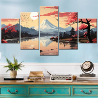 Vector Illustration of Japan Landscape Abstract 5 Piece Canvas Wall Art Painting Wallpaper Poster Picture Print Photo Decor