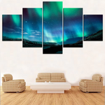 Northern Lights Aurora Borealis Night Sky 5 Piece Canvas Wall Art Painting Wallpaper Poster Picture Print Photo Decor