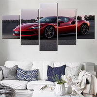 Ferrari 296 GTB Sports Car 5 Piece Canvas Wall Art Painting Wallpaper Poster Picture Print Photo Decor