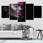 Abstract Woman Black Girl With Pink Lips Sexy 5 Piece Canvas Wall Art Painting Wallpaper Poster Picture Print Photo Decor