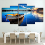 Ocean Seascape Boat Sky Reflection 5 Piece Canvas Wall Art Painting Wallpaper Poster Picture Print Photo Decor