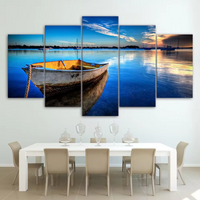 Ocean Seascape Boat Sky Reflection 5 Piece Canvas Wall Art Painting Wallpaper Poster Picture Print Photo Decor